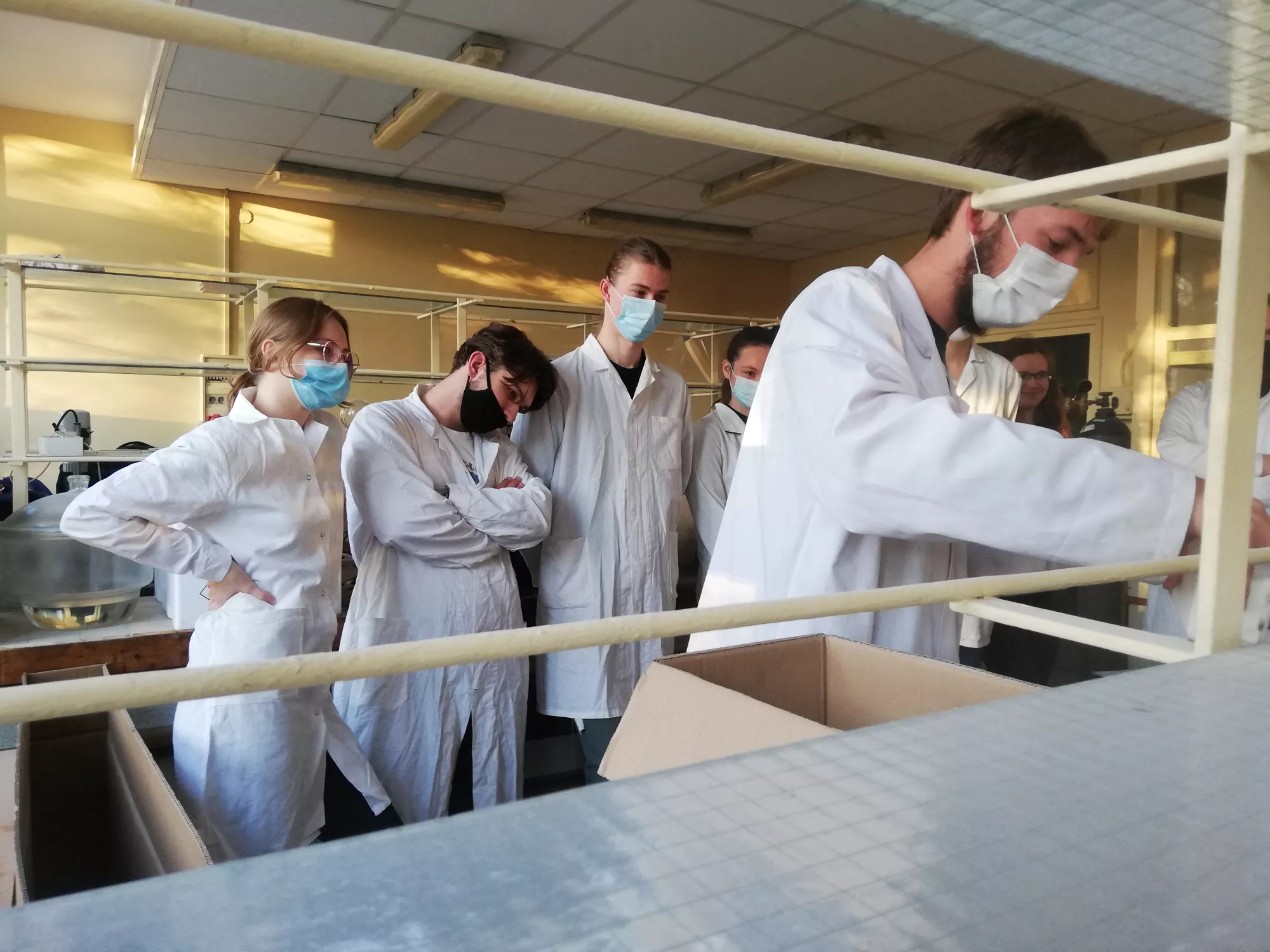 Członkowie SKN Nano podczas pracy w laboratorium.