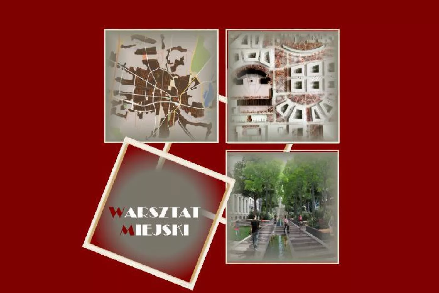 reklama studiów na bordowym tle